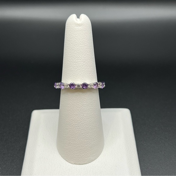 Sterling Silver Eternity Amethyst CZ Ring - Picture 2 of 10